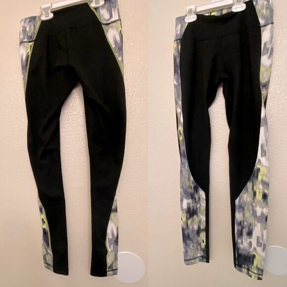 Zella Womens Stretch mid rise full length Leggings black, print sides XS - Picture 1 of 9